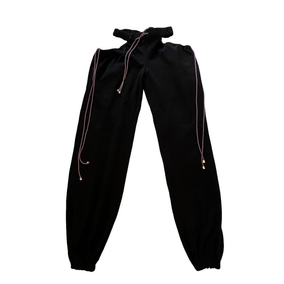 NWT HAN WEN NY Relaxed Fit Cut Out Waist Hips Jogger Pants With Pink Ties XS Y2K - Picture 2 of 16
